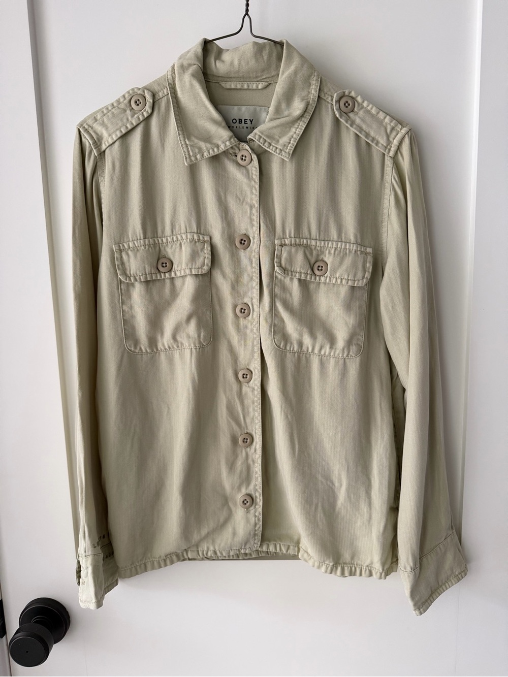 Obey Women's Light Green button up Utility Jacket with Chest Pockets